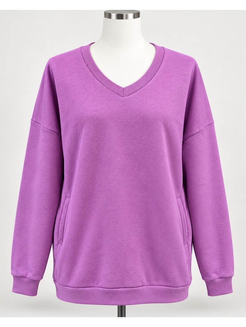 Zenana Outfitters S/M Purple V-Neck Oversized Tunic Sweatshirt Pockets